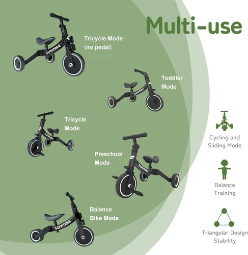 Vista 2 de besrey Bicicleta 5 en 1 para niños de 1 año a 4 años, triciclo para niños pequeños, triciclo para niños, juguetes para niños y niñas, entrenamiento