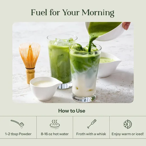 Vista 3 de Polvo de Latte de Matcha Beauty de Kroma, 17g, 7 Porciones – Té verde matcha de grado ceremonial con colágeno para piel radiante y soporte capilar
