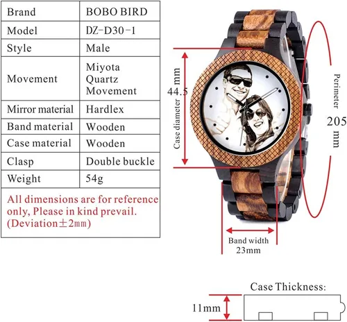 Vista 6 de BOBO BIRD Relojes de madera grabados personalizados para hombre, relojes de pulsera casuales de cuarzo, para hombres, familiares, amigos, regalo