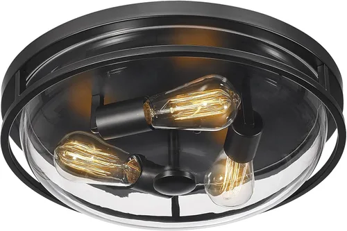 Vista 11 de Luz de techo de montaje empotrado Luminzone con pantalla de vidrio transparente, 2 luces, iluminación de estilo granja para interior y exterior