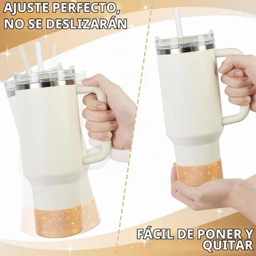Vista 4 de Vmini Funda protectora de silicona con purpurina tipo bota, compatible con vaso térmico Stanley de 20 a 40 onzas y botella de agua Hydro Flask de 12