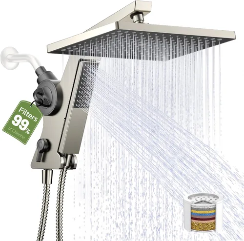 Vista 10 de JDO Cabezal de ducha de lluvia filtrado de 12 pulgadas con combo de spray Cromo