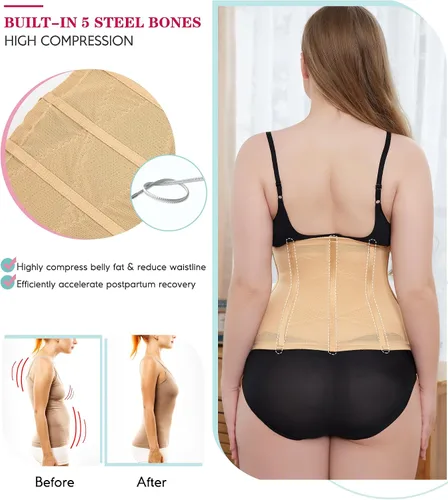 Vista 4 de LODAY Entrenador de cintura para mujer, faja moldeadora de control de abdomen, transpirable, corsé de malla cruzada, faja deportiva