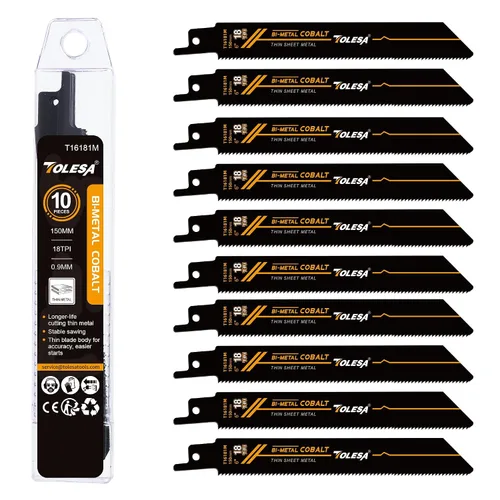 Vista 7 de TOLESA M42 - Hojas de sierra recíproca bimetálicas de metal de 8.858 in 18TPI Sierra recíproca con cobalto para corte fino de metal, perfecto