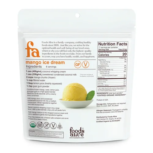 Vista 2 de Foods Alive Polvo de goma guar orgánica, agente espesante a base de plantas, carpeta sin gluten, gelatina kosher, vegano, goma xantana sustituta, 8