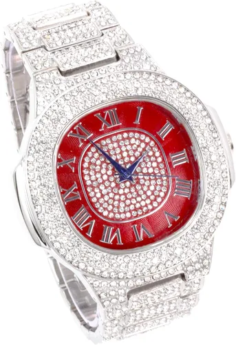 Vista 6 de Ostentoso reloj de hombre con carátula oblonga de metal y extensible a juego - 8475BM.