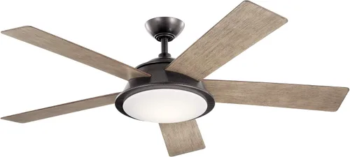 Vista 11 de Kichler Verdi - Ventilador de techo LED de 56 pulgadas en cristal de ópalo grabado en bronce antiguo con nogal oscuro reversible y cuchillas