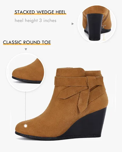 Vista 3 de Botines de mujer con nudo cerrado y cremallera lateral, tacón apilado, botines de cuña