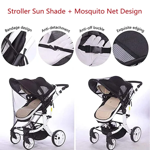 Vista 3 de Parasol para cochecito de bebé con mosquitera, protector solar anti-UV, toldo para cochecito de verano, toldo transpirable para cochecito de bebé