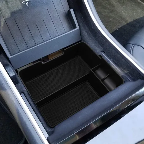 Vista 6 de Auto Dynasty Bandeja organizadora de consola central frontal, caja de almacenamiento compatible con Tesla Model 3 2017 2018 2019