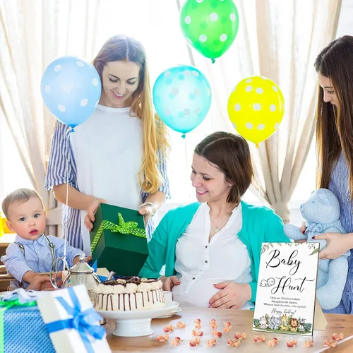 Vista 6 de Roowest Los juegos de baby shower de 51 piezas incluyen letrero de caza de madera, 50 mini juegos de plástico para baby shower, revelación