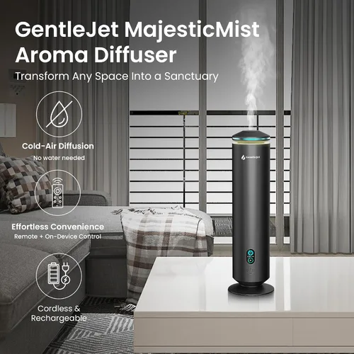 Vista 2 de GentleJet MajesticMist Difusor de aceite esencial sin agua para habitaciones grandes (1000 pies cuadrados), máquina de aroma nebulizador de aire