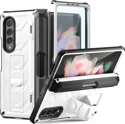 Vista 11 de Funda resistente para Samsung-Galaxy-Z-Fold-3 con soporte integrado [soporte para bolígrafo S] [protector de pantalla] [protección de bisagra], Negro
