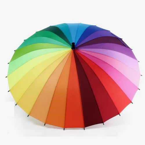 Vista 9 de 24k color arco iris paraguas moda mango largo recto anti-UV sol/lluvia stick paraguas manual grande parasol