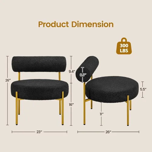 Vista 3 de Yaheetech Silla de tocador moderna acolchada con patas doradas para dormitorio, sala de maquillaje, oficina en casa, negro