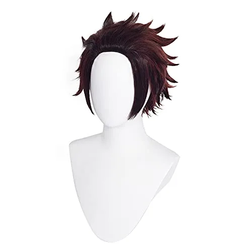 Vista 3 de Peluca marrón oscuro, peluca de cosplay de anime, peluca corta en capas para disfraz de Halloween