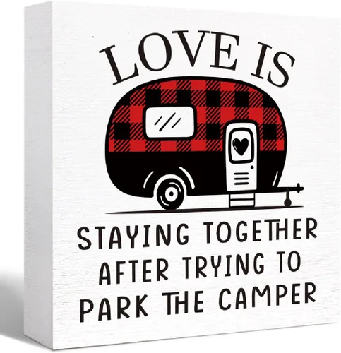Vista 9 de Decoración de Camping Divertida Letrero de Camping Rústico El Rezo de Los Viajantes en Bloque de Madera Signo de Decoración de Hogar para RV, Negro