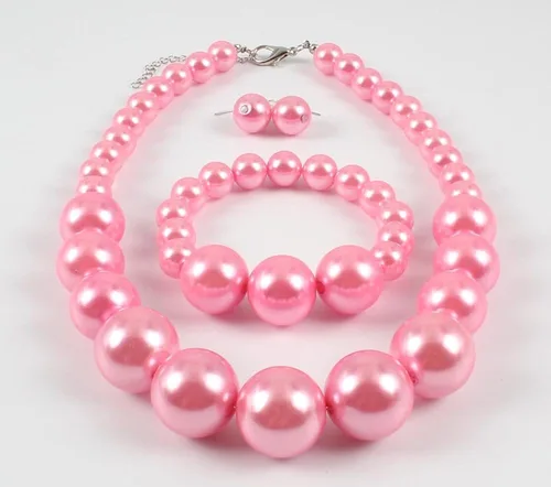 Vista 3 de Shineland - Juego de collar y pulsera de perlas de imitación grandes y grandes (rosa)