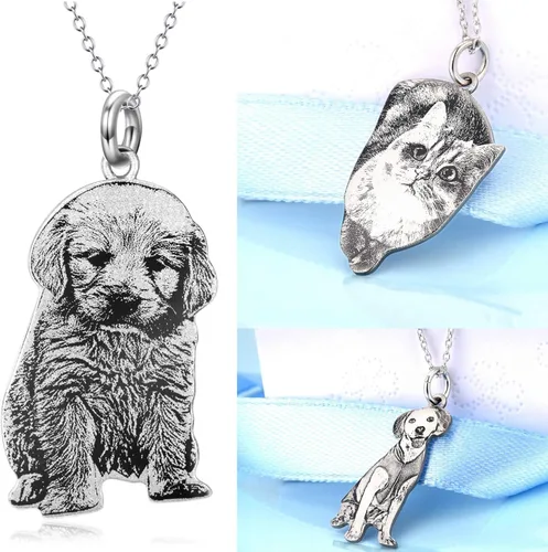 Vista 5 de LONAGO Collar personalizado con foto plata de ley 925 personalizada, collar con imagen de perro y gato con nombre grabado, regalo para mujeres