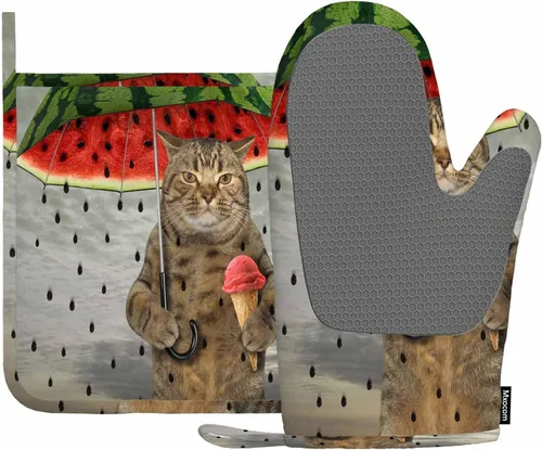 Vista 23 de Mxocom Juego de manoplas de horno y soportes para ollas de plátano con rodajas, de silicona, resistentes al calor, para horno de cocina, soporte