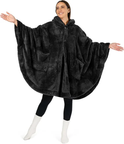 Vista 2 de PAVILIA Angel Wrap Hooded Blanket Poncho, Wearable Blanket Throw Wrap Poncho for Women Adult, Cozy Fluffy Sherpa Shawl Cape
