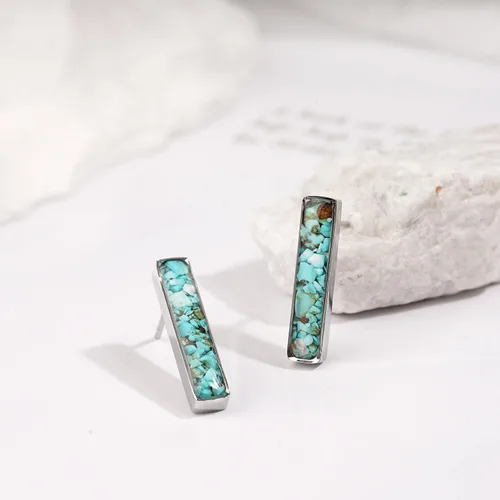 Vista 2 de Aretes de barra de piedras preciosas para mujer, delicados aretes de sodalita de malaquita turquesa y cristal curativo natural, aretes de barra