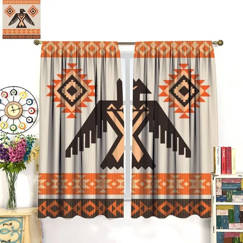 Vista 260 de Cortinas con patrón geométrico tribal, estilo suroeste, azteca, rústico, occidental, nativo americano, opacas, con bolsillo para barra, decoración