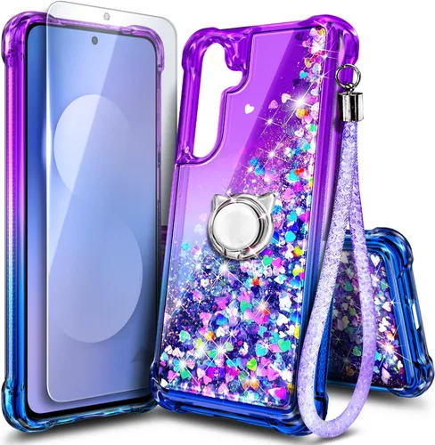 Vista 90 de NGB - Funda para teléfono Samsung Galaxy S9, color aguamarina/morado, bonita funda con purpurina líquida para mujeres y niñas, con protector