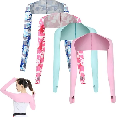 Vista 21 de Katutude 4 piezas de chal refrescante para mujer, manga de protección solar, transpirable, anti rayos UV, con agujeros para los dedos, para golf