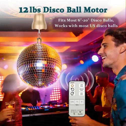 Vista 2 de Motor de bola de discoteca con control remoto, motor giratorio de viento inalámbrico de 1 a 30 rpm, funciona con pilas, accesorio giratorio