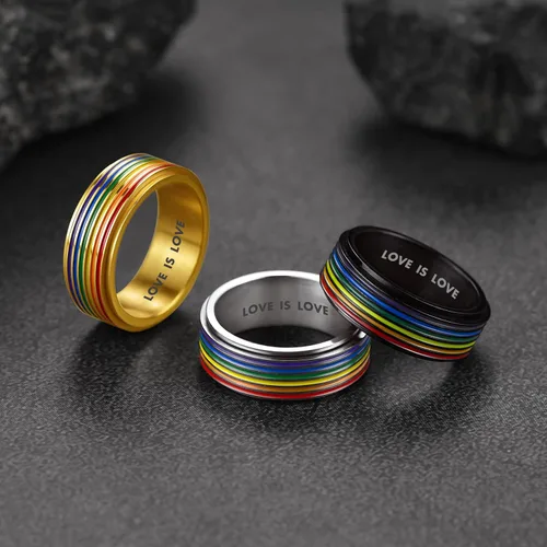 Vista 44 de FaithHeart Anillos para ansiedad LGBT Pride Rainbow, acero inoxidable/chapado en oro de 18 quilates, joyería de amor es amor para hombres y mujeres