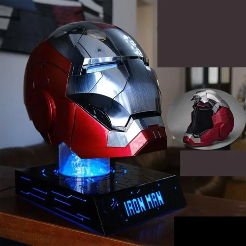 Vista 5 de Iron-Mans Casco electrónico Mark 5 casco plateado control de vozdeteccióncontrol remoto de aperturacierre con sonidos y ojos LED iluminados Super