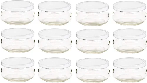 Vista 8 de Nakpunar 12 tarros de sopera de vidrio de 3.3 oz con tapas negras, 3.4 fl oz