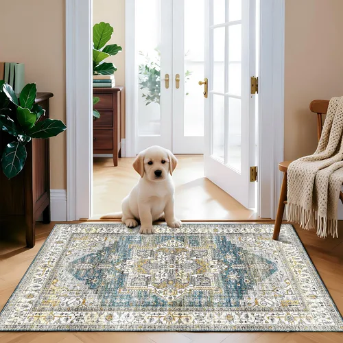 Vista 44 de Alfombra de pasillo de 2 x 3 pulgadas, lavable, estilo vintage, suave, antideslizante, para entrada, baño, resistente a las manchas