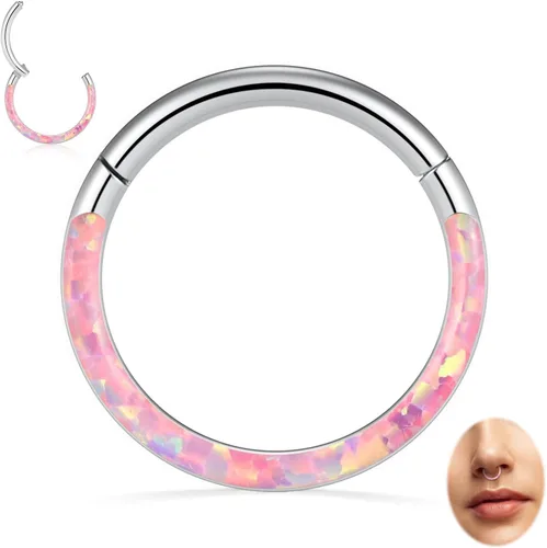Vista 20 de Opal Septum Jewelry Surgical Steel Septum Ring Daith Rook Tragus Earring