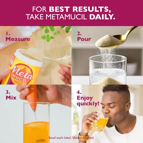 Vista 15 de Metamucil 4-en-1 suplemento de fibra de cáscara de psyllium, sin azúcar, 180 cucharaditas, sabor a naranja, polvo de fibra diaria para la salud