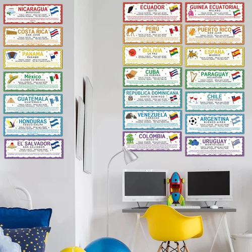 Vista 6 de 21 carteles de países en español, banderas, decoraciones para aulas, países latinoamericanos (nuevo) España, Puerto Rico y Guinea Ecuatorial