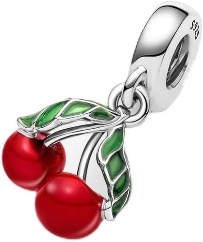 Vista 2 de Colgante asimétrico de la fruta de la cereza del encanto 925 de la plata esterlina, regalos de las cuentas de la joyería para las mujeres pulsera