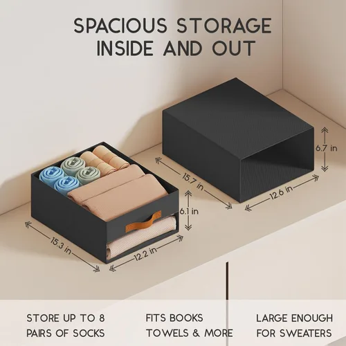 Vista 4 de Homsorout Contenedores Grandes de Almacenamiento para Armario - Paquete de 6 Cajas de Tela Apilables Extraíbles con Ventana Transparente, Contenedor