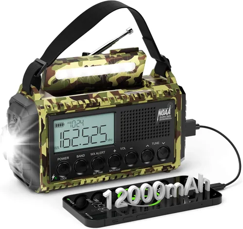 Vista 11 de AUTO NOAA Radio de emergencia de alerta, manivela solar portátil AM FM radio meteorológica de onda corta para supervivencia, radio a