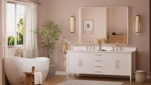 Vista 174 de TETOTE Espejo de marco dorado cepillado de 16 x 24 pulgadas, espejo de tocador de baño de latón dorado para pared, espejo enmarcado rectangular