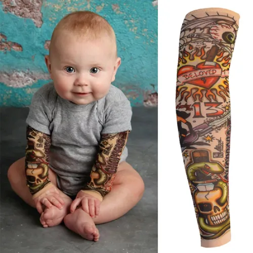 Vista 5 de 6 fundas temporales para tatuajes para niños y niñas, mangas de protección solar falsas para deportes al aire libre, equitación, ciclismo, A
