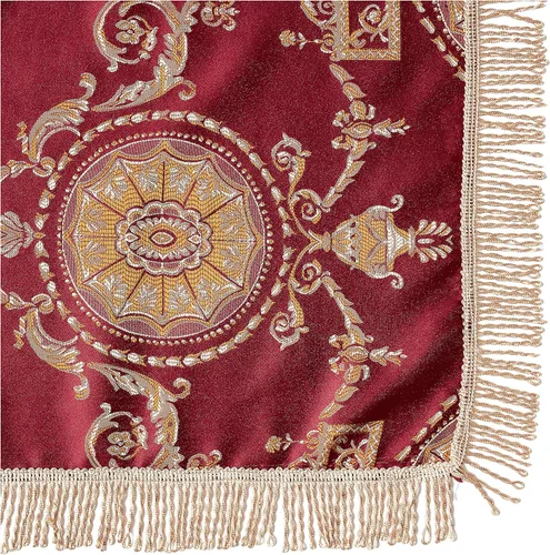 Vista 2 de Violet Linen Prestige - Mantel de diseño de damasco, 60 x 140 pulgadas, color burdeos. Borgoña