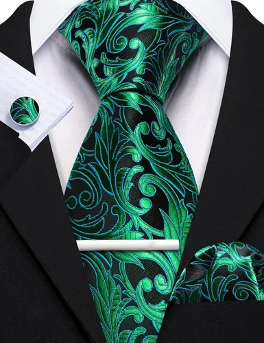 Vista 5 de Barry.Wang Eleagnt - Juego de gemelos para hombre, diseño de corbata, caja de regalo, clips de corbata, pañuelo