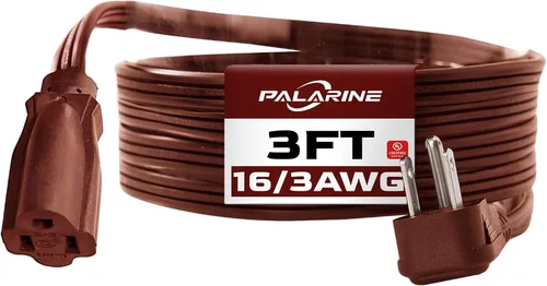 Vista 8 de Cable de extensión de enchufe plano negro de 3 pies, cable de alimentación resistente calibre 16