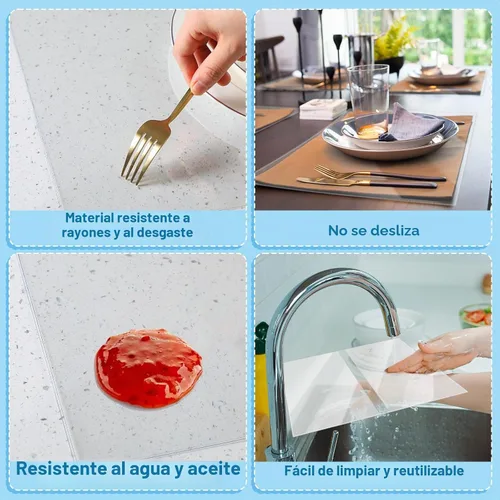 Vista 6 de 8 manteles individuales transparentes de 13 ¼ x 20 pulgadas, protector de plástico transparente para cocina, mesa de comedor, manteles individuales