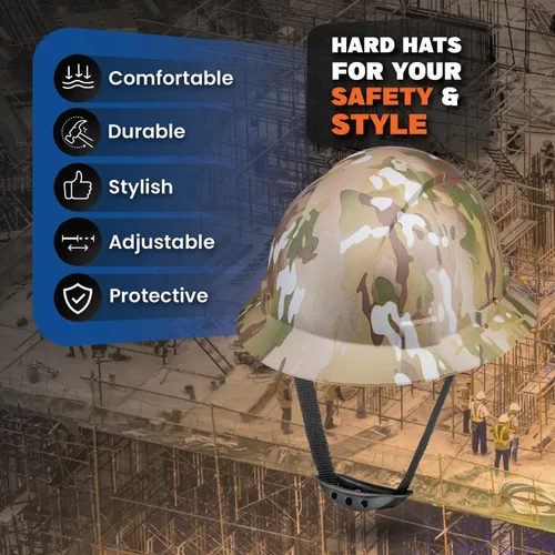 Vista 2 de Casco de construcción OSHA de ala completa con diseño camuflaje ventilado de acabado mate, suspensión de 6 puntos