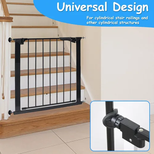 Vista 2 de Paquete de 2 adaptadores de barandilla de puerta de bebé para puertas de escalera montadas a presión, kit de piezas de hardware universal para Negro