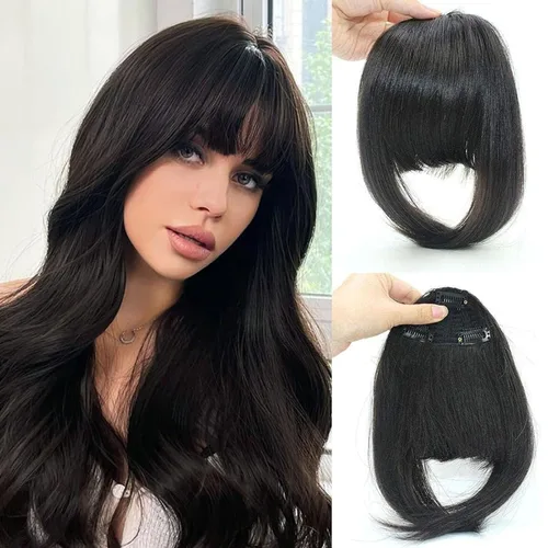 Vista 5 de Flequillo con clip de cabello humano, clip de cabello negro natural, flequillo de cortina de aire para mujer, clips de flequillo para mujer