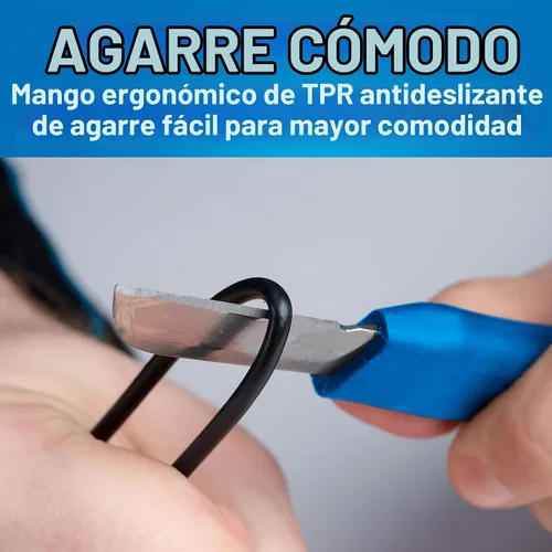 Vista 4 de Jonard KN-7 Cuchillo Ergonómico para Empalme de Cables con Mango de Goma Termoplástica, Azul, 6-1/4" de Longitud